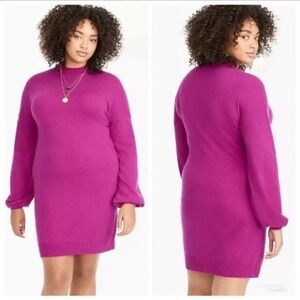 Universal Standard x J. Crew 3X MockNeck Sweater Dress Raspberry Wool Blend Knee
